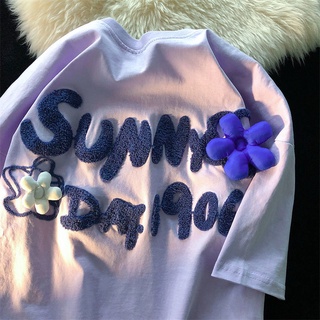 Taro purple cute sweet design sense niche short-sleeved T-shirt female student flower couple summer half-sleeved top ins