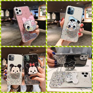 เคส VIVO Y36 Y22 Y22S Y16 Y21 Y21S Y20 Y20S Y33T Y12S Y11 Y50 Y30 V20 V19 V17 Y12 Y15 Y17 33S Y21T T1X Y19 Y1S S1 Pro Y91C Y91 Y91i Y93 Y95 3D Cartoon Sequin Glitter Soft Case Cover+Flowing silver foil holder