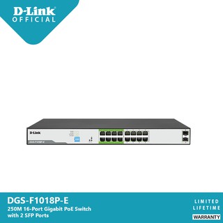 D-Link DGS-F1018P-E 250M 16-Ports Gigabit PoE Switch with 2 SFP Ports