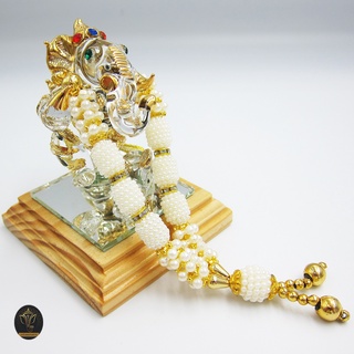 Ananta Ganesh ® พวงมาลัย handmade มุก ลูกปัดทอง (อินเดียแท้) ขนาด 5" พระพิฆเนศ พระแม่ลักษมี พระแม่อุมาเทวี Ma07 MAP