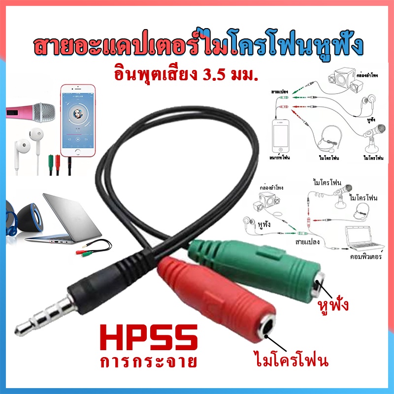 ส่งไวจากไทย-อะแดปเตอร์แยกสายหูฟัง-หูฟังและไมค์-1-ออก-2-mic-และเสียงสายต่อหูฟัง