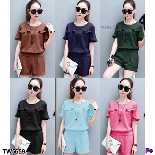 TW5659 Set 2 ชิ้น เสื้ออกระบายแขนสั้น+กางเกงขาสั้น