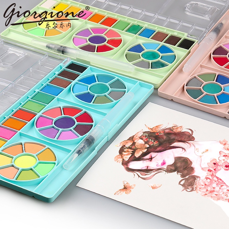 rex-tt-giorgione-36-color-pigment-macaron-new-product-solid-watercolor-paint-set-powder-cake-childrens-brush-portable