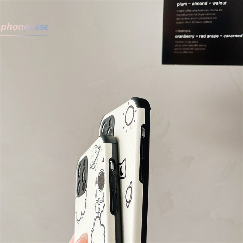 ภาพสินค้าเคส Compatible For IPhone 11 PRO MAX 6 7 6S 8 Plus XR XSMAX 12 mini 12 pro max X Se 2020 6SPlus 7Plus 6Plus 8Plus XS Faux Leather Sun Astronaut tpu Phone Case จากร้าน phonecaseshop.th บน Shopee ภาพที่ 4