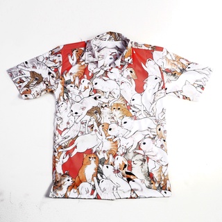 เสื้อฮาวายไหมอิตาลี แขนสั้น แชปเตอร์วัน สเก๊ตบุ๊ค ลายแมวคลื่น / Cat wave Italain Silk Hawaii Shirt Chapter One