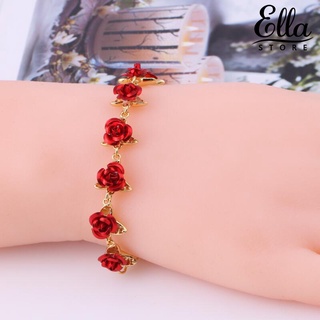 Ellastore123 สร้อยข้อมือโซ่ รูปดอกกุหลาบ สีแดง ละเอียดอ่อน ของขวัญวาเลนไทน์ สําหรับผู้หญิง