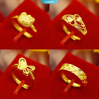 แหวนทองเหลือง ชุบทอง รูปผีเสื้อ แมว KT หัวใจ ปรับได้ เครื่องประดับแฟชั่น งานแต่งงาน [CAN]