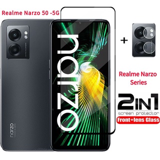 2 in 1 ฟิล์มกระจกนิรภัยกันรอยหน้าจอ เลนส์ด้านหลัง เต็มจอ สําหรับ Realme Narzo 50 5G 50A Prime 50i Narzo50 20 Pro 50Pro 4G 5G