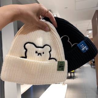 หมวกถัก ผ้าวูล มีฮู้ด ลายหมีน่ารัก เข้ากับทุกการแต่งกาย สไตล์เกาหลี เหมาะกับฤดูหนาว สําหรับผู้หญิง