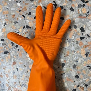 ถุงมือยางอเนกประสงค์ ตราเสือ ถุงมือแม่บ้านสีส้มอย่างดี