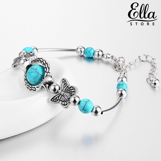 Ellastore123 สร้อยข้อมือ ประดับลูกปัดเทอร์ควอยซ์ แวววาว ติดทนนาน เครื่องประดับ สําหรับผู้หญิง