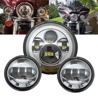 Motorcycle LED Halo Headlight 7&quot; Round LED Headlight with 4-1/2&quot; 4.5inch LED Fog Auxiliary Passing Light Lamps