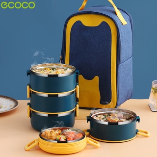 Ecoco ปิ่นโตใส่อาหาร กล่องข้าว ปิ่นโตสแตนเลส ปิ่นโตเก็บอุณหภูมิ ปิ่นโตสแตนเลส ทรงกลม มี 2 สี กล่องถนอมอาหาร