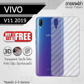 ซื้อ 1 แถม 1 ฟรี!! ฟิล์มหลัง กันรอย Vivo V11 2019 ลายเคฟล่า สีใส ฟิล์มหลังเครื่อง - Back Film Kevlar Protector