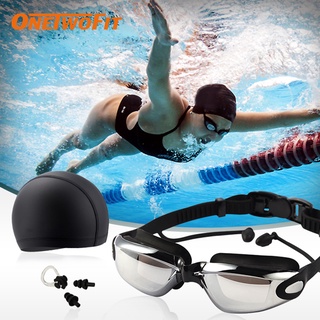 สินค้า OneTwoFit ชุดแว่นตาว่ายน้ำ แว่นตาดำน้ำ ซิลิโคน ป้องกัน,Anti-shatter, กันน้ำ ป้องกันแสงแดด UV Swimmingglass