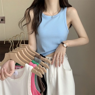 Ey_shop688#พร้อมส่ง✨60110#เสื้อครอปเกาหลีผ้าไหมพรมแขน​กุด​ #เสื้อกล้าม​เข้ารูปคอกลมผ้า​ยืด​ได้​💕
