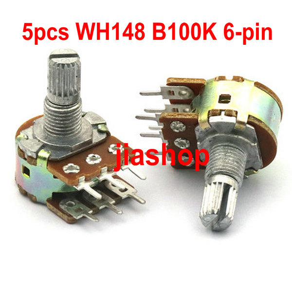 5 ชิ้น Double potentiometer WH148 B100K ปรับระดับเสียง 6 ขาจับ 15 มม. ...