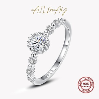 Ailmay ขายดี แหวนเงินแท้ 925 ประดับเพทายใส สไตล์วินเทจ คลาสสิก หรูหรา เครื่องประดับ สําหรับผู้หญิง งานแต่งงาน