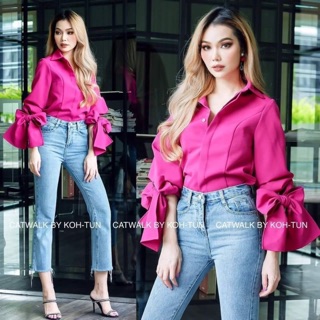 บิ๊กไซส์อก 42”-52” เสื้อเชิ๊ตผูกโบว์แขน รุ่นนี้บอกเลยน่ารักมาก ทรงใส่สบาย