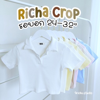 Richa crop เสื้อคอปกแขนสั้น เสื้อครอปแขนสั้น  ผ้าร่องยืดเกรดพรีเมียม