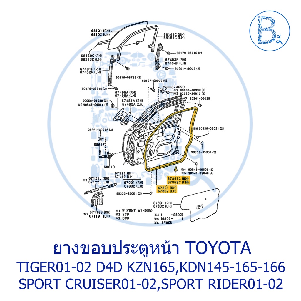 อะไหล่แท้-ยางขอบประตู-toyota-tiger01-02-d4d-kzn165-kdn145-165-166-sport-cruiser01-02-sport-rider01-02