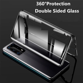 เคสแม่เหล็ก รุ่น Samsung Galaxy A03S A02S A10S A32 M20 M30S A40S A60 A80 A40 Double Sided Glass Flip Phone Case Magnetic Magnet Metal Bumper Full 360° Protection Hard Cases