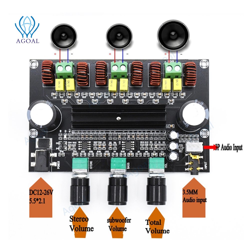 บอร์ดขยายเสียงซับวูฟเฟอร์ดิจิทัล-xh-m573-tpa3116d2-80w-80w-100w-2-1-ช่อง-tpa3116-tda3116d2-1-2mhz-สีดํา