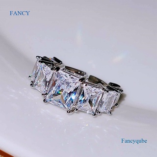 Fancy ใหม่ แหวนหมั้นแต่งงาน ประดับเพชร ทรงสี่เหลี่ยม หรูหรา ปรับได้ สีเงิน แฟชั่นสําหรับผู้หญิง