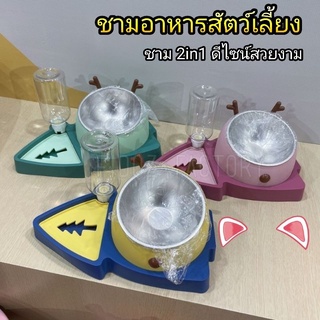 ชามคู่ 2in1​ ชามอาหาร​ ที่ให้น้ำอัตโนมัติ​