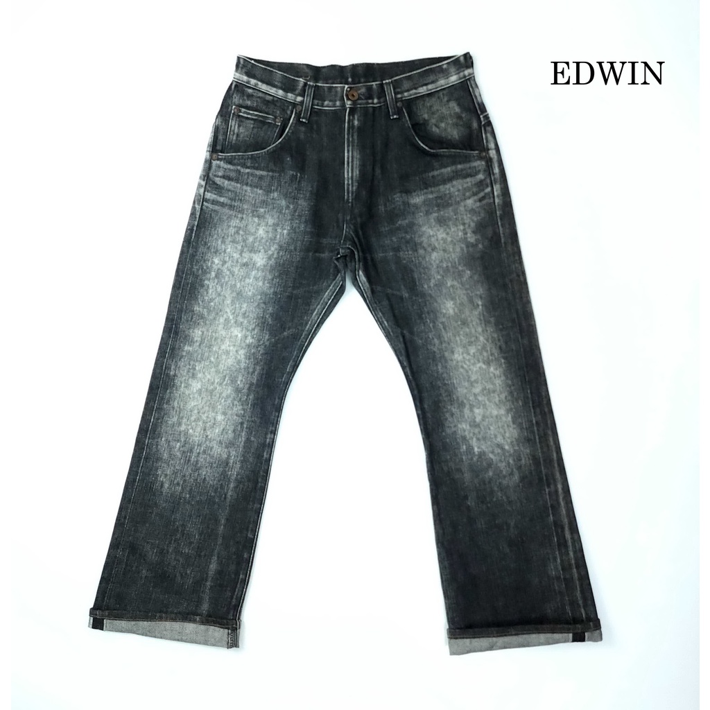 ยีนส์-edwin-selvedge-เอว-32-ริมแดง-ผ้าด้าน-สีดำเฟดสวย-ขากระบอกใหญ่-made-in-japan