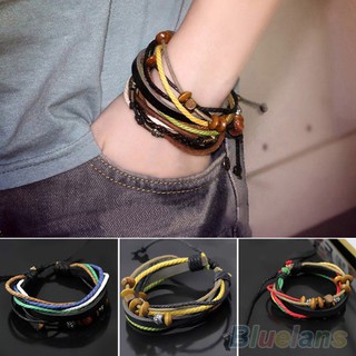 ภาพขนาดย่อของสินค้าสร้อยข้อมือหนังแท้เชือกโซ่ Wrap Multilayer สำหรับสตรีบุรุษ ส่วนลด100 บาท โค้ด