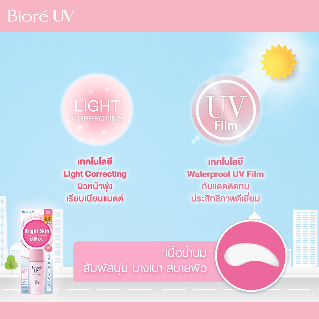 Biore บิโอเร ยูวี ไบรท์ มิลค์ 30มล UV Bright Milk SPF50+ PA++++ กันแดด หน้าพุ่ง เนื้อน้ำนม เมคอัพเบส 30 มล. https://lnwchill.com