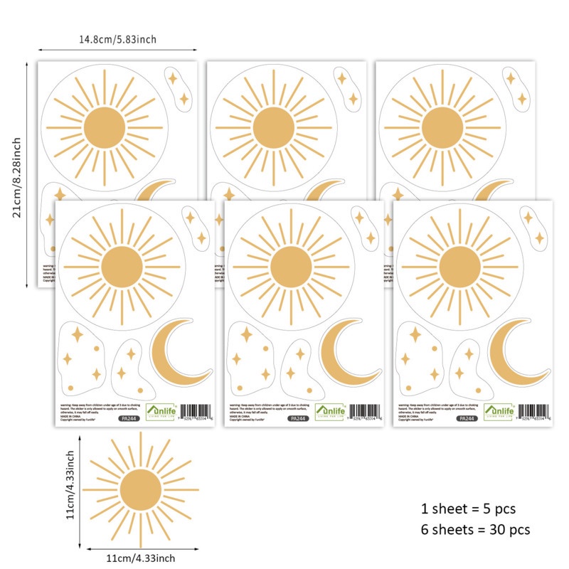 สติกเกอร์ติดผนัง-มีกาวในตัว-ลายดวงอาทิตย์-ดวงจันทร์-ดาว-สไตล์โบฮีเมียน-สําหรับตกแต่งบ้าน
