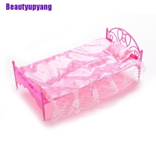 Xbeautyupyang เตียงนอนเดี่ยวสําหรับตุ๊กตาบาร์บี้ 1 ชุด