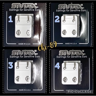 STUDEX (1คู่)ต่างหูสีเงินฝังเพชร ขนาด 4มิล ดาว หัวใจ บวก ดอกไม้ ผิวแพ้ง่าย