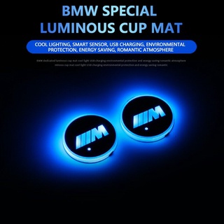 ใหม่ ที่รองแก้วน้ํา กันลื่น ลายโลโก้รถยนต์ BMW M LED 2 ชิ้น