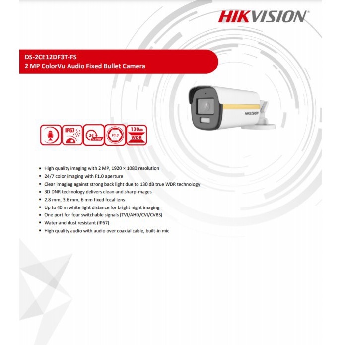 hikvision-colorvu-กล้องวงจรปิดรุ่น-ds-2ce12df3t-fs-3-6-4ตัว
