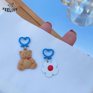 [Feelive] ต่างหู ลายการ์ตูนหมีน่ารัก สีฟ้าพีช หัวใจ ดอกไม้ ฤดูใบไม้ผลิ และฤดูร้อน สําหรับผู้หญิง