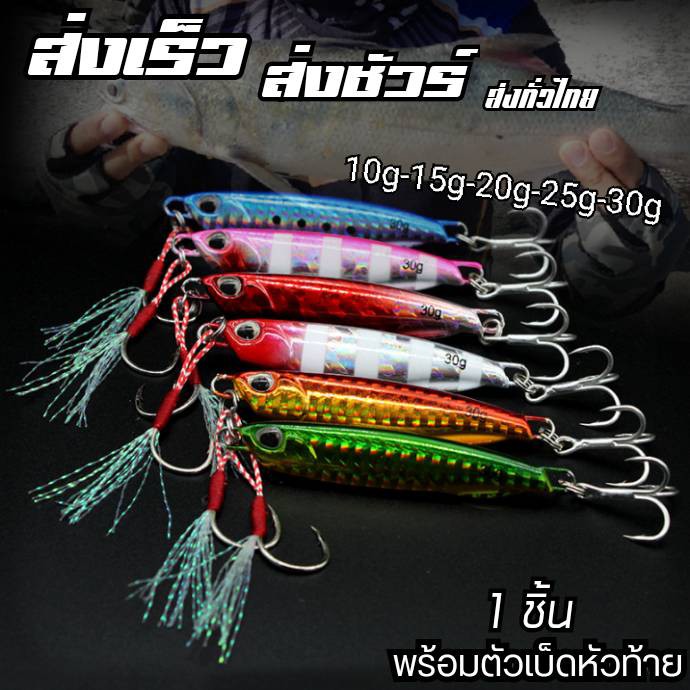 ภาพหน้าปกสินค้าเหยื่อไมโครจิ๊ก10g-30g 1ชิ้น (พร้อมตัวเบ็ด + เบ็ดสามทาง) ไมโครจิ๊ก เหยื่อไมโครจิ๊ก Micro jig เหยื่อจิ๊ก เหยื่อตกปลา R8