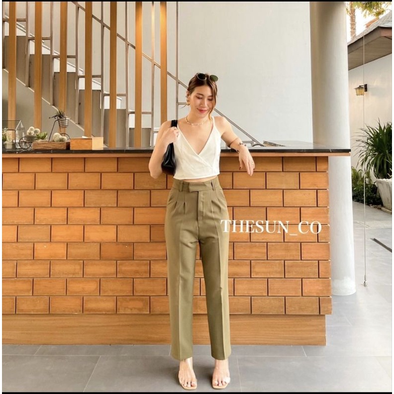 ส่งต่อ-xl-กางเกง-the-sunco-รุ่น-gina-trousers-สีเขียวขี้ม้า-ใส่ลองครั้งเดียว