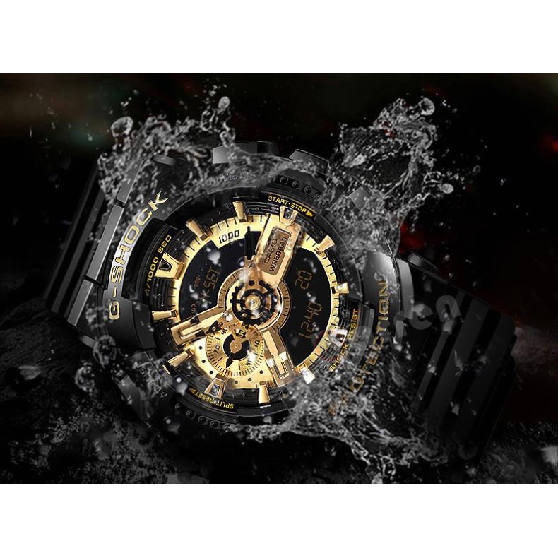 นาฬิกา-casio-นาฬิกาข้อมือผู้หญิง-นาฬิกาแบรนด์เนม-casio-g-shockนาฬิกาข้อมือผู้ชายสีดำ-สีทองสายเรซิ่นรุ่นga-110gb-1adr