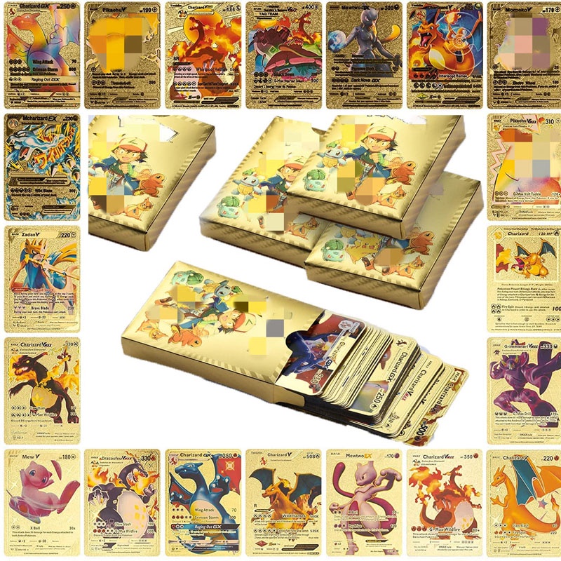 ราคาและรีวิวCOD55 ชิ้น/กล่อง Pokemon Gold Foil Cards ภาษาอังกฤษ Trading Card Collection การ์ดโปเกม่อน