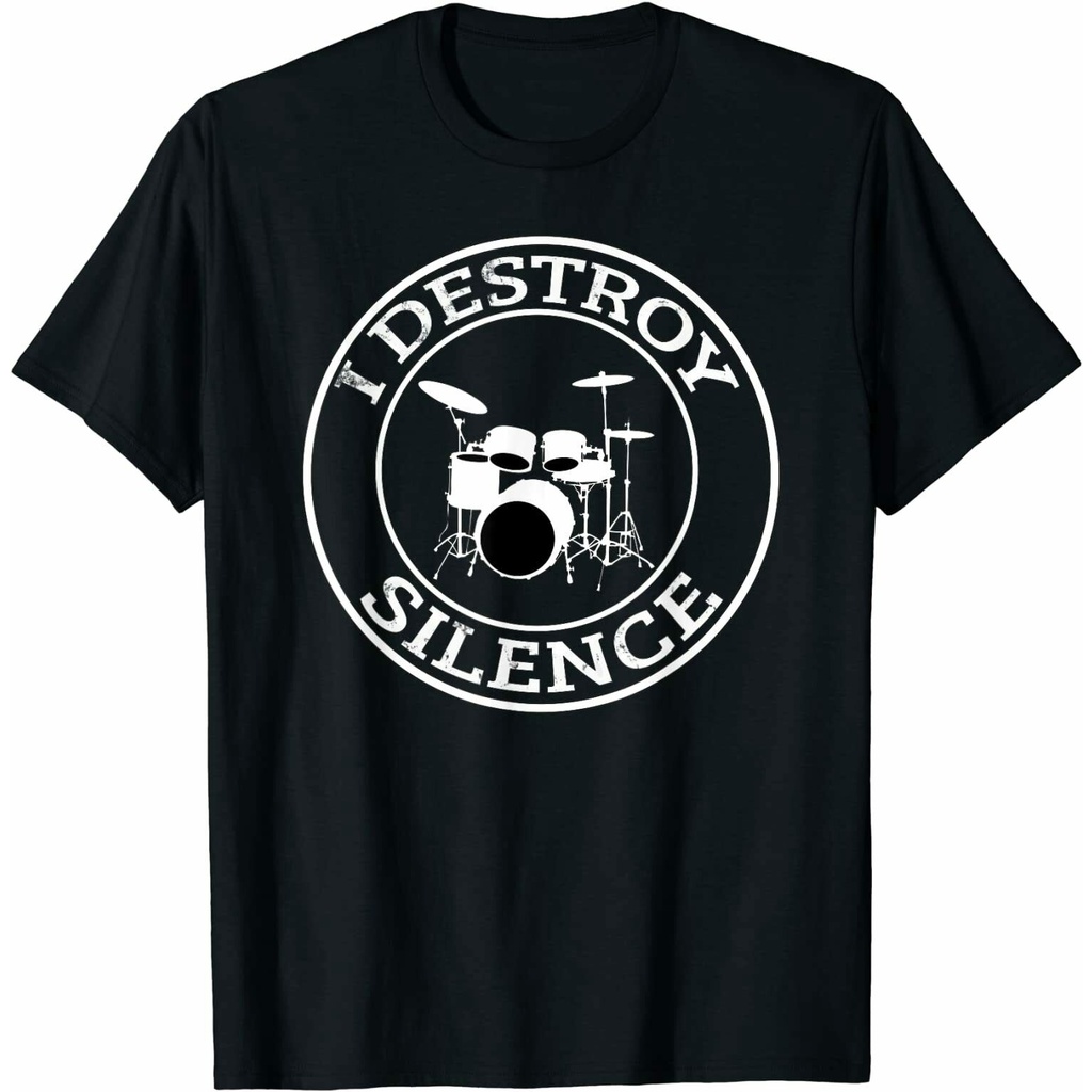 t-shirt-เสื้อยืดคอกลม-พิมพ์ลายกราฟฟิค-i-destroy-silence-drums-drums-ของขวัญ-สําหรับผู้ชายs-5xl