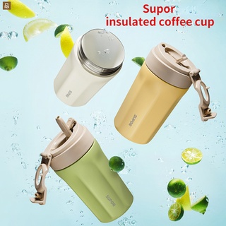 Xiaomi Youpin Supor แก้วกาแฟเซรามิค มีฉนวนกันความร้อน แบบพกพา พร้อมหลอดดูดน้ํา เก็บความเย็น สําหรับผู้ชาย และผู้หญิง 450ml ถ้วยน้ํากาแฟ