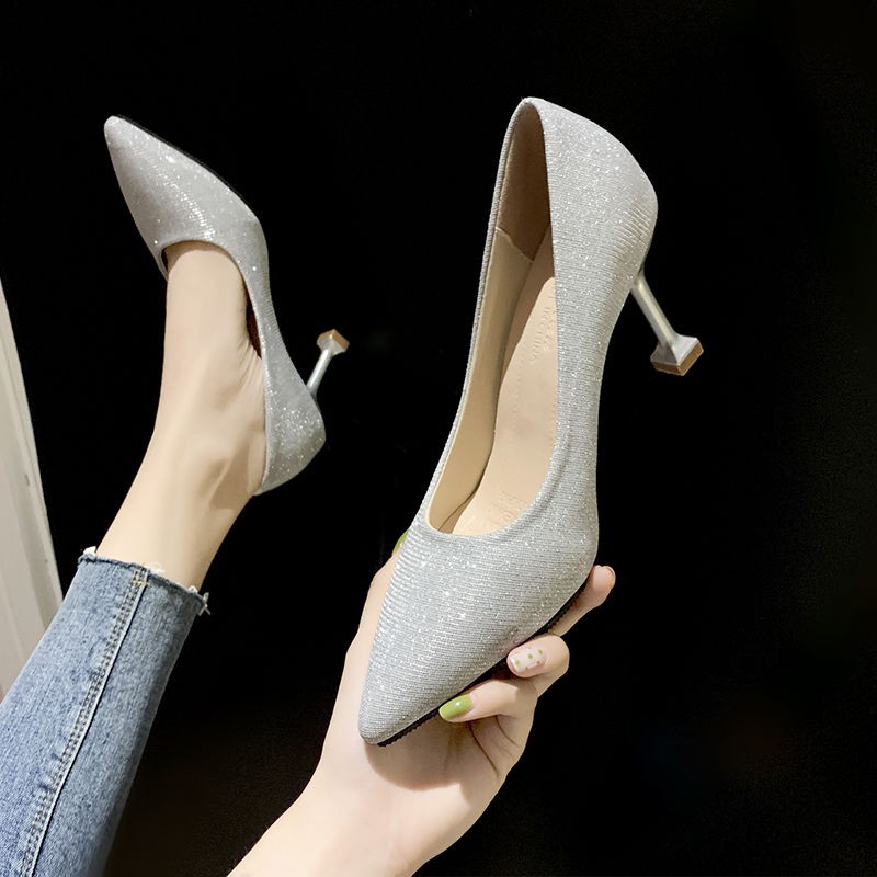 ราคาและรีวิวรองเท้าส้นสูง Size:34-41 รองเท้าส้นสูงสตรีฝรั่งเศส ใหม่เซ็กซี่ปั๊มกริชแหลม ส้นสูงไซส์ใหญ่รองเท้าส้นเข็มส้นสูงHigh heel