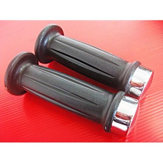 "BLACK" HANDLE GRIP SET PAIR LH&amp;RH for YAMAHA SR400 SR500 // ปลอกแฮนด์ สีดำ ปลายชุบโครเมี่ยม สินค้าคุณภาพดี