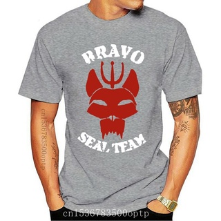 เสื้อยืดสีขาวเสื้อยืด คอกลม แบบนิ่ม ระบายอากาศได้ดี พิมพ์ลายการ์ตูน Bravo Seal Team สีกรมท่าS-4XL