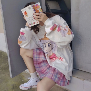 2021ฤดูใบไม้ร่วงใหม่insการ์ตูนน่ารักสาวพิมพ์Tเสื้อหลวมญี่ปุ่นJKเสื้อแขนยาวนักเรียนหญิงน้ำ