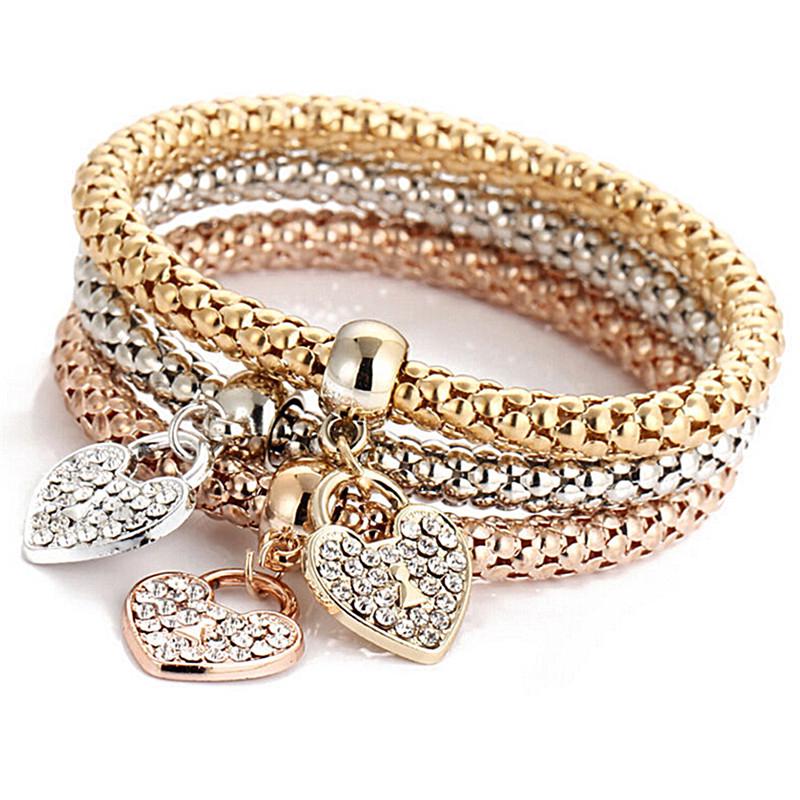 สร้อยข้อมือกำไลข้อมือ Gold Silver Rose Gold 3 ชิ้น / ชุด