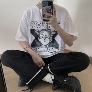 เสื้อยืดคู่รักเสื้อยืดแขนสั้นคู่เสื้อยืดแขนสั้นฤดูร้อนเสื้อยืดแขนสั้นผู้ชายฤดูร้อน☌Summer HongKong Style ins Anime Drag